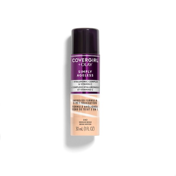 COVERGIRL+OLAY Simply Ageless 3-in-1 Liquid Foundation, Medium Beige, 1 Fl Oz (Pack of 1)