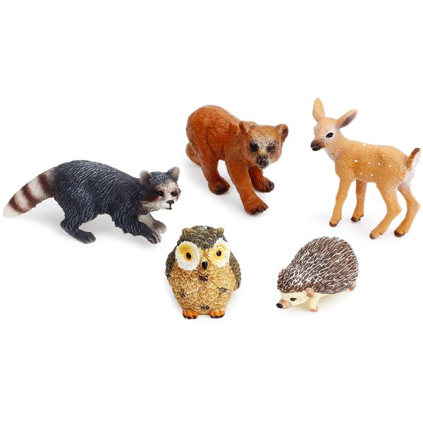 Forest Animal Figures Cake Toppers, Woodland Creatures Toy Figurines Set (5pcs Forest Animals)