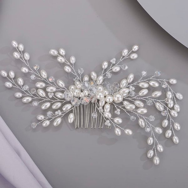 BERYUAN Bridal Hair Comb for Bride Bridesmaid Pearls Beads Hair Comb SILVER