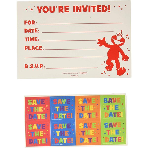 Amscan Sesame Street Elmo Turns One Postcard Invitation. 8ct, Multicolor, 4 1/4" x 6 1/4" (491835)