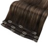 Full Shine Ombre Clip in Hair Extensions Dark Brown Fading to Brown And Ash Brown 2/8/2 Brazilian Human Hair Extensions Lace Double Weft Balayage Brown Remy Hair 3Pcs 50Grams 18 Inch