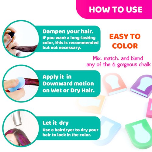 TALLSOCNE Hair Chalk for Kids, 6 Colors Temporary Hair Chalk for Girls with Dark Hair Blonde Hair Washable Non-Sticky, Vibrant Temporary Hair Color, Gift for Kids Aged 4 5 6 7 8 9 10+