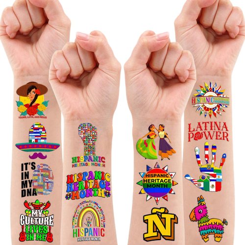 Hispanic Heritage Month Stickers Temporary Tattoos Birthday Party Decorations Supplies Favors Decor 87 PCS Latino American Spanish Tattoo Gifts For Kids Girls Boys Classroom Rewards Prizes Carnival