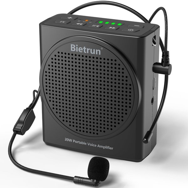 Bietrun Voice Amplifier with Wired Microphone Headset, 20W Rechargeable Mini Portable Voice Amplifier for Teachers, 6H Working Time, with Bluetooth for Teaching, Coach, Instructor