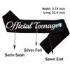 LXYXUUN Official Teenager Sash Black, Silver Foil Birthday Sash for 13th Funny Birthday Party Decorations, Boy or Girl Bday Sash Gift Ideas