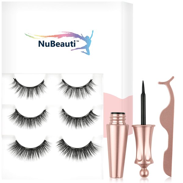 NuBeauti Magnetic Eyeliner and Eyelashes Kit, Magnetic Eyeliner for Magnetic Eyelashes Set, With Reusable Lashes [3 Pairs]