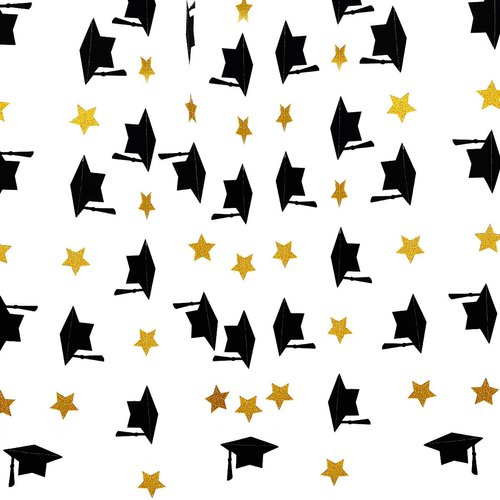 Gold and Black Graduation Cap Star Banner Graduation Cap Garland Banner, Gold and Black Graduation Cap Banner Decorations for College Graduation Party Decorations 2023 Gold and Black - 3Pcs