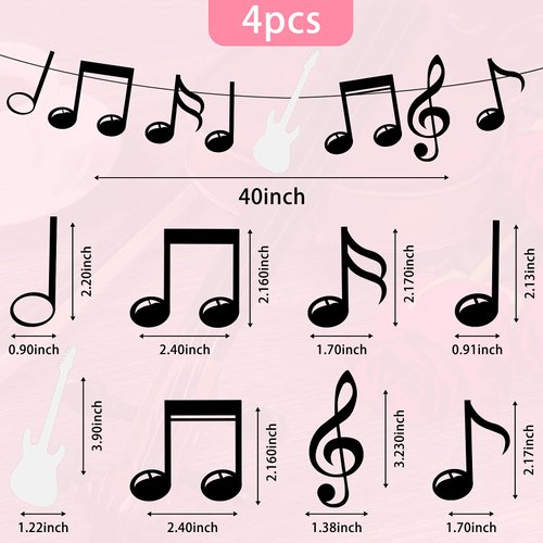 4 Pieces Music Note Banner Include 32 Pieces Music Note Music Party Banner Music Note Decorations Music Note Birthday Banner for Music Theme Party Decorations, Wedding Baby Shower Party Supplies
