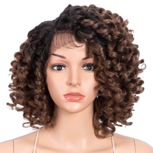 Style Icon 13" Afro Wigs Short Curly Wigs for Black Women Lace Front Side Part Synthetic Wigs Ombre Blonde Wig (13 Inch, OT30)