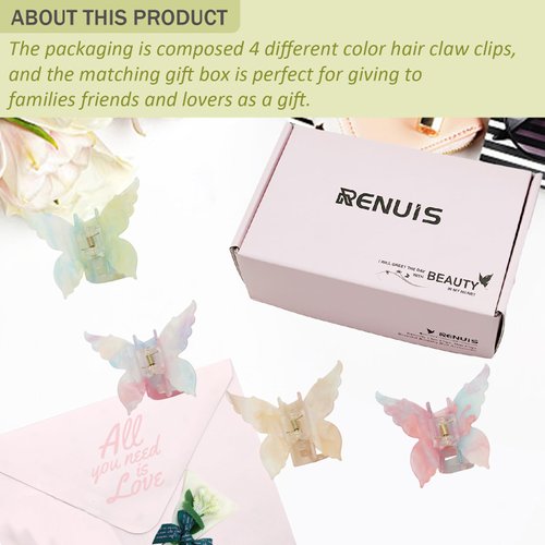 4 Pcs Fantasy Gradient Color Butterfly Hair Clips, 3.15 inch Medium Acrylic Claw Clips for Thick Thin Hair, Non-Slip Butterfly Jaw Clips, Beautiful Butterfly Hair Accessories for Girls and Women