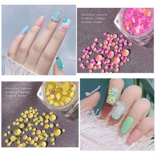 Crystal Mermaid Bubble Beads Rhinestones Nail Art Charms 3D Matte Candy Colorful Rhinestones Semi-Circular Pearl Aurora Glass Gems Beads for Nail Art Decoration DIY Crafting Design (6 Boxes)