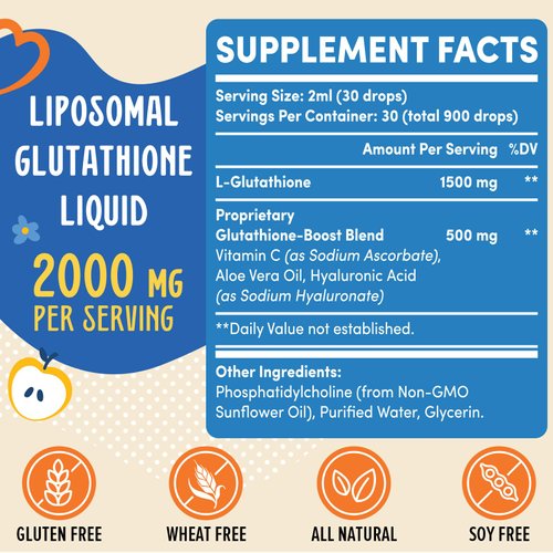 Prunucis 2000MG Liposomal Glutathione Liquid, 98% Absorption, Glutathione Liquid Supplement, Active Form L- Glutathione, Powerful Antioxidant Complex for Immune System, Aging Defense, Detox, 4 FL.OZ