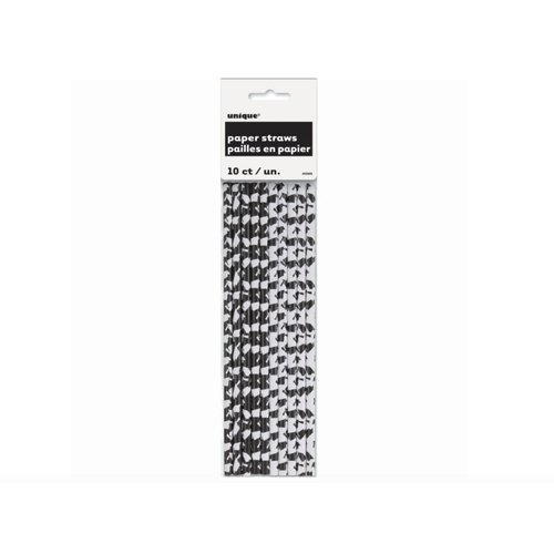 Graduation Paper Straws - 8", Black & White, 10 Pcs