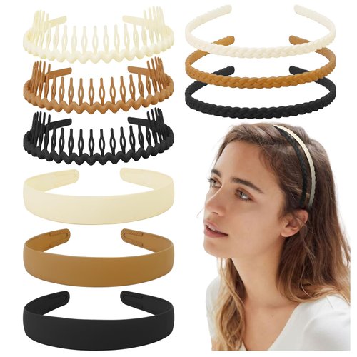 AKTVSHOW Non Slip Plastic Headbands for Women, 9 PCS Thin Headband with Teeth Effortless Hair Bands for Women's Hair Fashion Comb Skinny Hair Band Hair Accessories for Men Girls Teens
