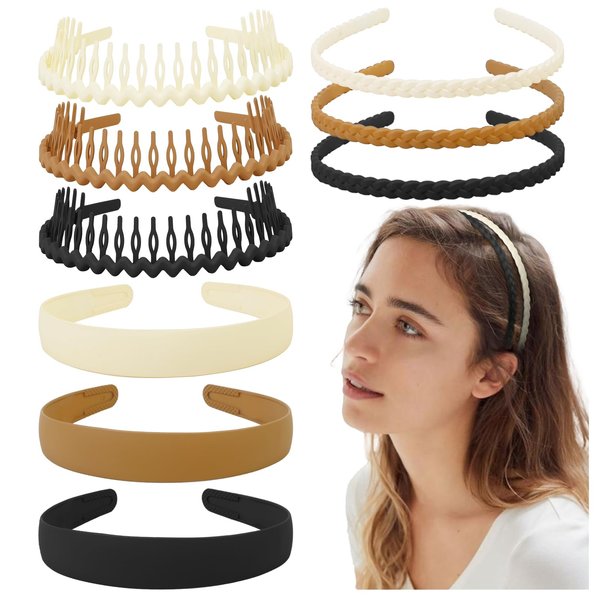 AKTVSHOW Non Slip Plastic Headbands for Women, 9 PCS Thin Headband with Teeth Effortless Hair Bands for Women's Hair Fashion Comb Skinny Hair Band Hair Accessories for Men Girls Teens