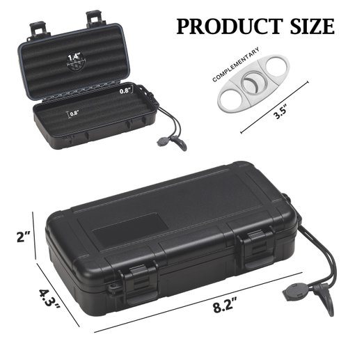 PrimeZone Humidor Travel Cigar Case - Portable Cigar Box with Humidifier & Cigar Cutter, Humidor for 4-5 Cigars, Gift for Cigar Aficionado, Waterproof Crushproof, Airtight