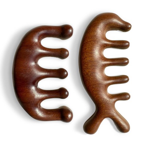 2 Pack Massage Comb Scalp, Wooden Wide Tooth Hair Comb Head Tool Meridians Scalp Massage, Handmade 100% Natural Green Sandalwood Wide Tooth Combs