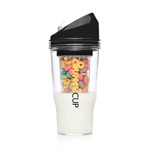 CRUNCHCUP XL Black - Portable Plastic Cereal Cups for Breakfast On the Go, To Go Cereal and Milk Container for your favorite Breakfast Cereals, No Spoon or Bowl Required