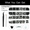 2680Pcs Black Rhinestones for Nails, Big Black Nails Charms with Small Sequined Flatback Round Beads, Black Glitter Clear Glass Diamond Stones for DIY Faces Eyes Makeup Crafts Decoration