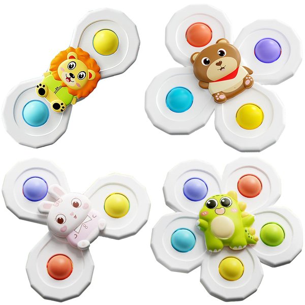 4 Pcs Suction Cup Spinner Toys for Baby Sensory Bath Toys for Toddlers Spinning Toys for Boys and Girls Airplane Car Travel Table & Window Toys Birthday Gifts for Infant