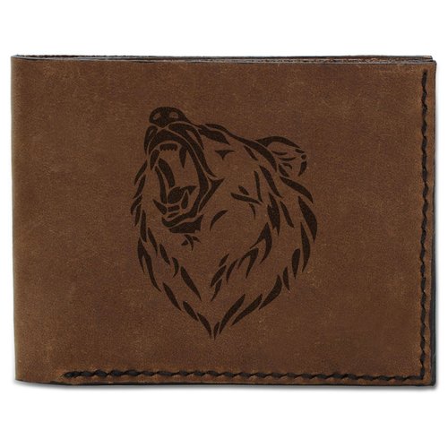 Men's Tribal Bear -2 Handmade Natural Genuine Pull-up Leather Wallet MHLT_03