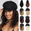 Lansigreen Newsboy Cap with Hair Extensions Short Curly Wavy Bob Hairstyle Wig Hat Beret 8 Panel Attached 14" Synthetic Hairpiece for Women Dark Brown