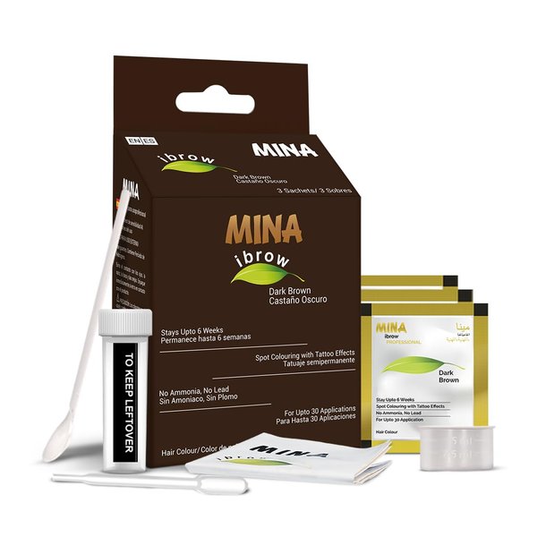 MinaiBrow Tint Kit Dark Brown | Natural Spot Coloring Brow Tinting Powder, Water & Smudge Proof Tint | Instant Brow Dye Kit, 100% Gray Coverage Upto 30 Applications