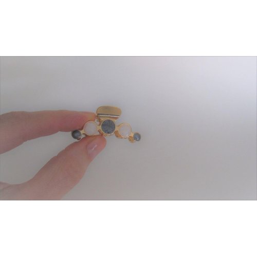 Generic Small gold metal and gray and white marble hair claw clip