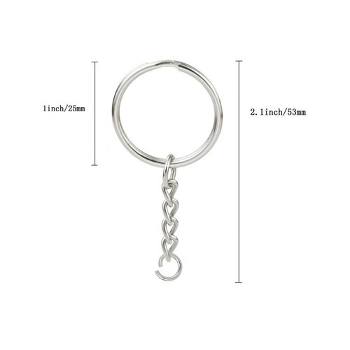 KINGFOREST 50PCS Split Key Ring with Chain 1 inch and Jump Rings, Silver Color Metal Split Key Chain Ring Parts with Open Jump Ring and Connector.
