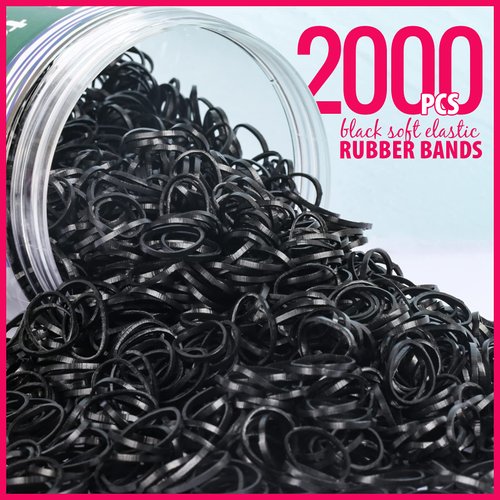 Teenitor 2000pcs Black Hair Rubber Bands Soft Elastic Hair Ties for Kids Girls Hair Braids