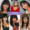 YYHR BLunt Cut Bob Wig With Bangs 14" Shoulder Length Yaki Straight Synthetic Hair Wigs Black Bob Daily Costume Wig Hair Replacement Wigs (14Inch,1B)