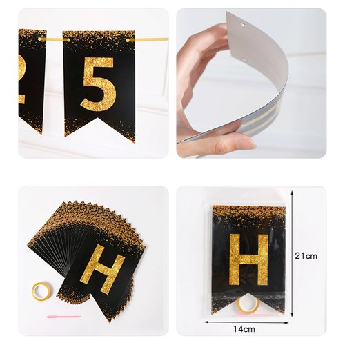 Happy New Year Banner 2025, DIY Black & Gold Glitter New Years Decorations 2025 | Happy New Year Eve Party Supplies Bunting Banner | Happy New Years NYE Decorations Sign for Home, Garden, Party Favors