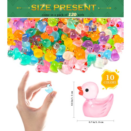 Mini Ducks Tiny Ducks, BIBUTY Luminous Mini Resin Ducks Glow in The Dark Little Small Ducks, Mini Figurines in Bulk Mini Plastic Ducks Dollhouse Accessories, Miniature Ducks Mini Toys Animals 120 Pack
