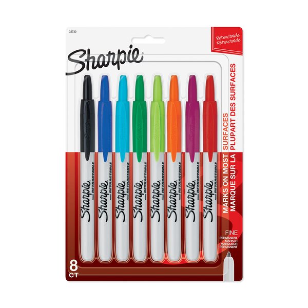 SHARPIE Retractable Fine Point Permanent Markers, 8 Colored Markers (32730PP)