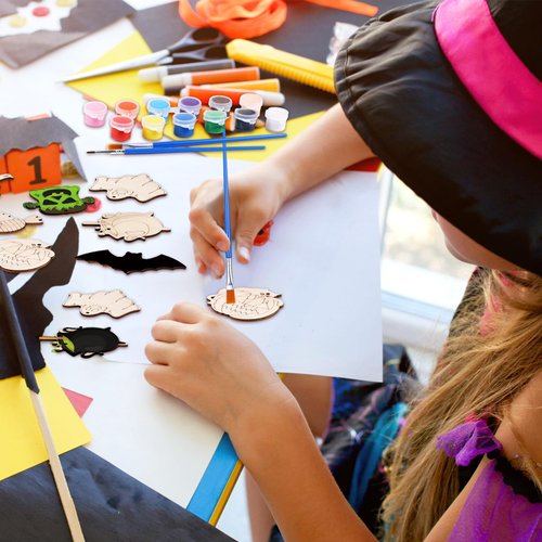 JellyArch 36 Pcs Wood Cutouts Crafts for Kids, Halloween Blank Unfinished Wooden Shapes Slices, DIY Crafts Paint Ornaments Hanging Embellishment for Boys Girls School Home Party Decorations