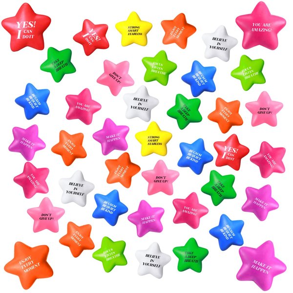 100 Pack Star Stress Ball Stress Relief Balls with Motivational Quotes Mini Motivational Stress Ball Inspirational Foam Balls for Kids Adults Stress Anger Fidget Relief Exercise (Bright Colors)