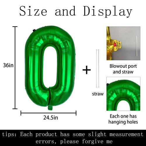 40 inch Big Size Number 0 Foil Helium Balloons Birthday Party Celebration Decoration, Digital Decorations Supplies, Wedding Anniversary Inch Decoration Kids(Green,Number 0)