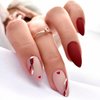 Heart Press on Nails Medium, Red Fake Nail Almond French Tip Gold Line Nail Deisgn Full Cover False Nail Sticker on Nail with Glue,24pcs Acrylic Nail