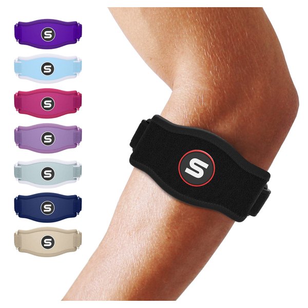 Sleeve Stars Tennis Elbow Brace for Men & Women, Brace for Tendonitis and Elbow Strap, Counterforce Band for Tendon Relief & Support for Forearm w/ 3 Straps Fits 9-23" (Single/Black)