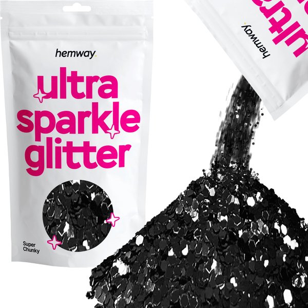Hemway Premium Ultra Sparkle Glitter Multi Purpose Metallic Flake for Arts Crafts Nails Cosmetics Resin Festival Face Hair - Black Holographic - Super Chunky (1/8" 0.125" 3mm) 100g / 3.5oz