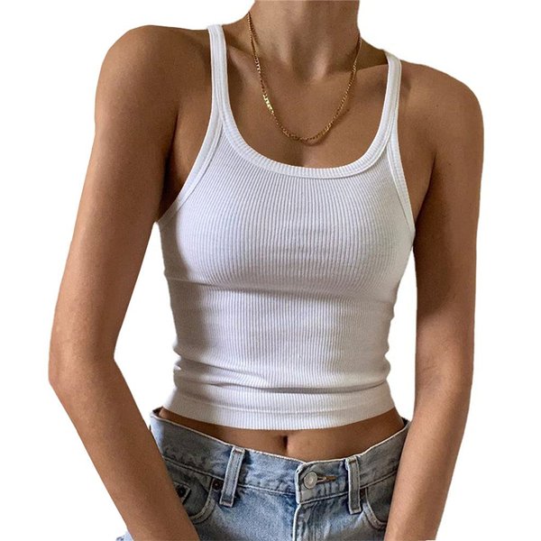 Artfish Women's Sleeveless Tank Top Form Fitting Scoop Neck Ribbed Knit Basic Cami Tight Fitted White S