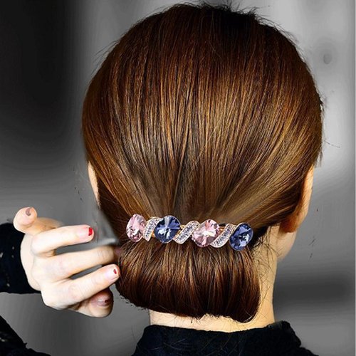AsggBah 2pcs Sparkly Colored Crystal Rhinestone Hair Barrettes French Hair Clips Hairpin Hair Accessories for Women Girls (2 colors)