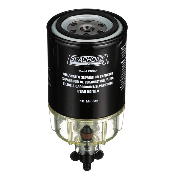 Seachoice Fuel Water Separator Filter, Clear Plastic Bowl, Drain