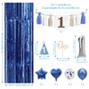 1st Birthday Highchair Banner Set, Party Decorations for Girl Baby Shower, 1st Birthday Party Supplies with Birthday Hat, Cake Topper, Balloon Set, and Tinsel Foil Fringe Curtain, Blue