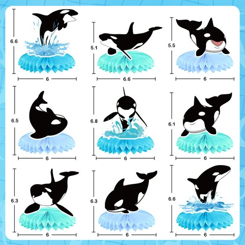 OPNEX 9 PCS Orca Honeycomb Centerpieces Party Table Topper Decorations Killer Whales Birthday Party Supplies Favors Decorations for Kids Birthday Party