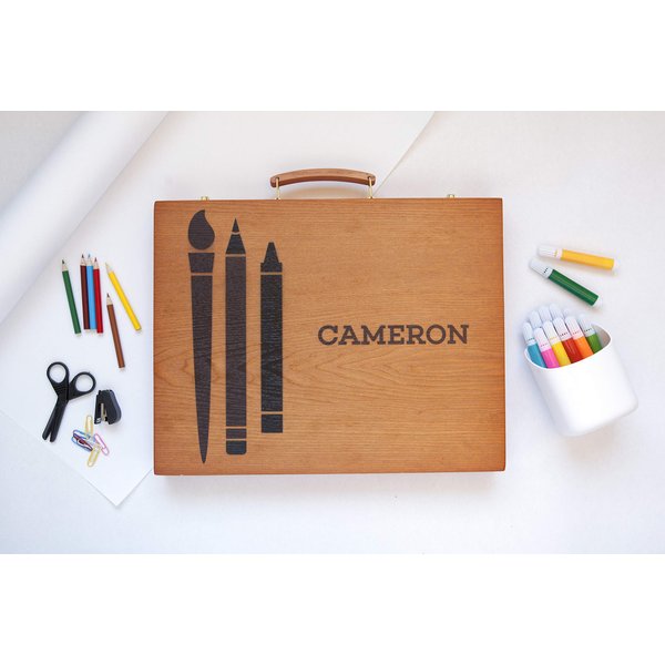 Qualtry Painting, Drawing & Art Supplies with Personalized Wooden Art Case for Kids 6-8 and 9-12 (Cameron Design) - Art Set, Paint Set, and Drawing Pencils Set for Boys and Girls