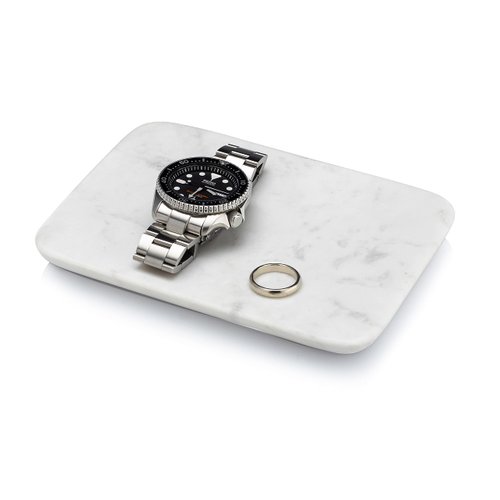 Beau Brummell Solid White Marble Decorative Jewelry & Accessory Tray for Bathroom, Kitchen, Vanity, Dresser, Nightstand or Desk | Hand Crafted from 100% Real Solid White Marble | 6.5"x4.5"x 0.5"