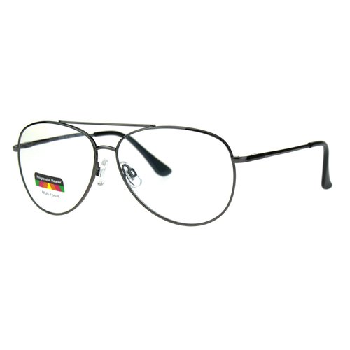 SA106 Mens Metal Rim Officer Pilot Multi 3 Power Focus Progressive Reading Glasses (gunmetal, 3.0)
