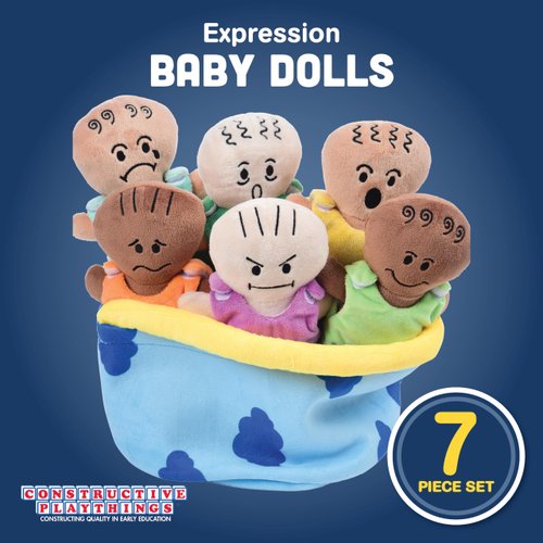 Constructive Playthings 6-Piece Expression Plush Baby Dolls Set for Social Emotional Learning, Plush Multicultural Sensory Cloth Babies Toy Set, Multicolor