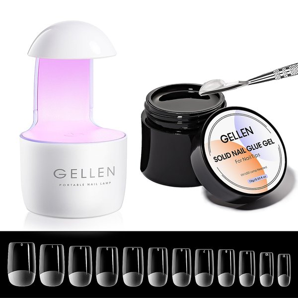 Gellen Gel Nail Kit Gel Tips Nail Extension Kit with 240Pcs Pre-Shaped Short Square Soft Gel Nail Tips 15g Solid Gel Nail Glue for Acrylic Fake Nails UV/Led Nail Light Home Salon DIY Manicure Set